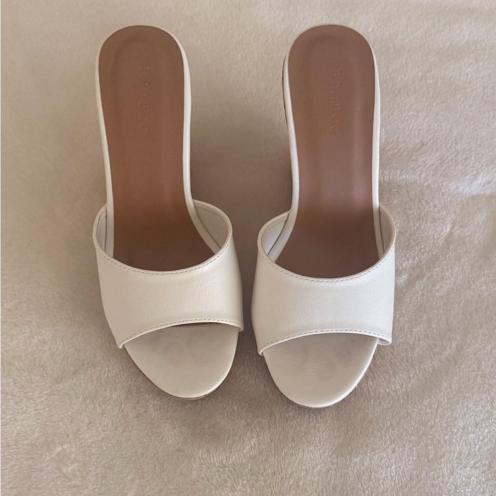 BAMBOO White Cork Wedge Sandals